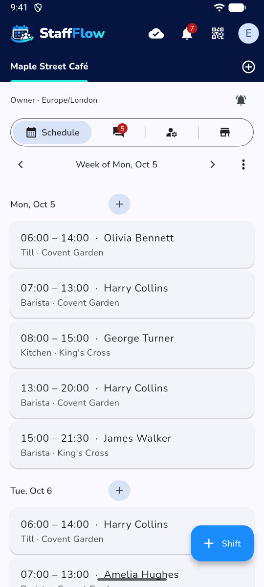 The week's schedule